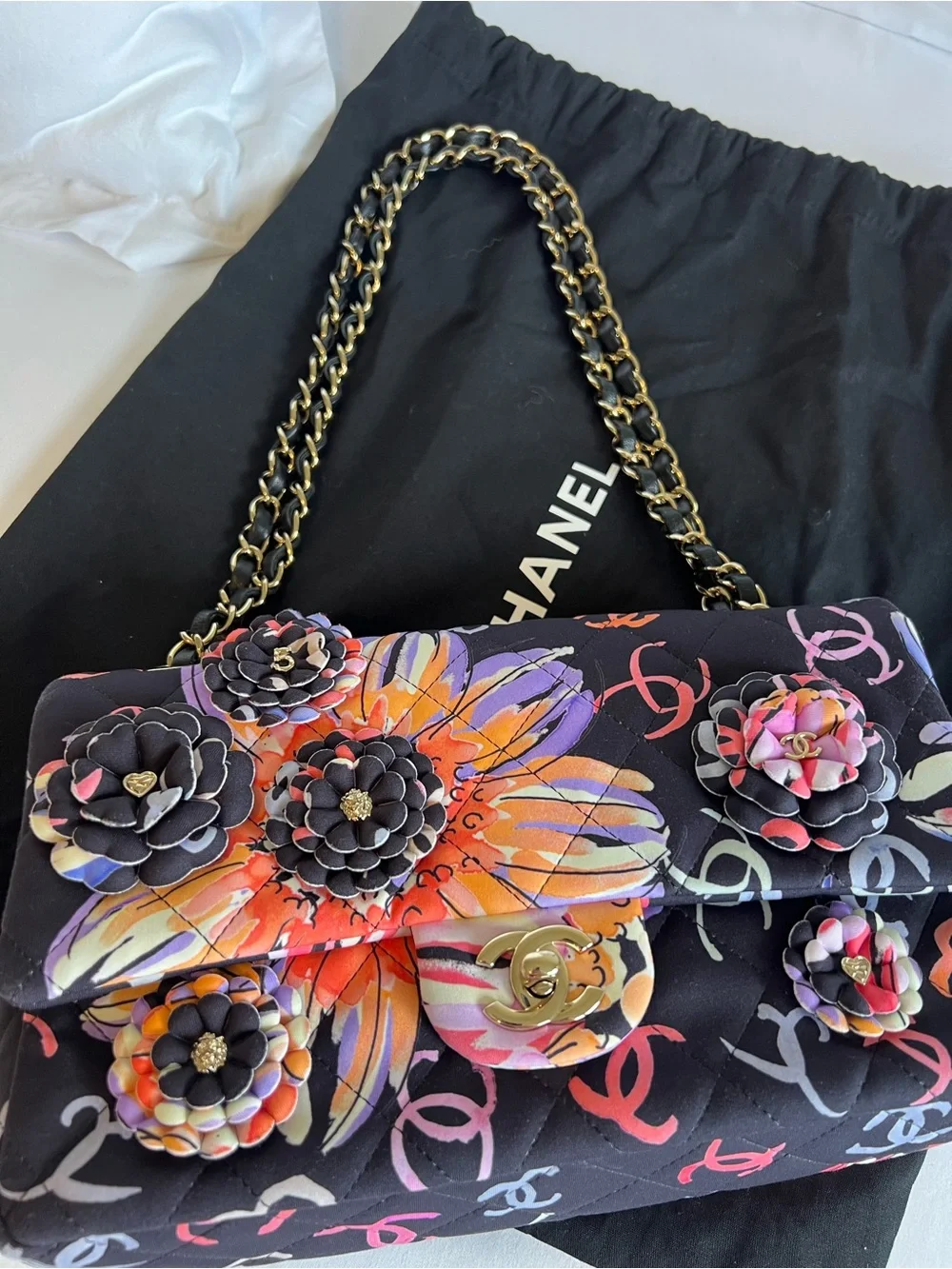Chanel Camellia Follies Flap Bag Multicolor Canvas with 3D Camellia Flowers - Picture 10 of 16